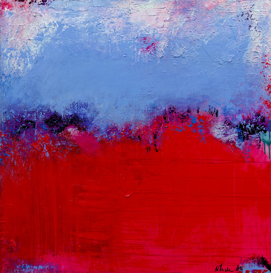 "Raspberry Blue", vibrant abstract painting by Wiktoria Florek